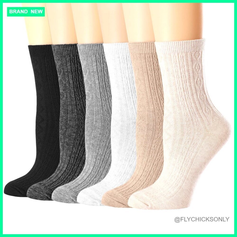 Women's Cotton Crew Socks 6 Pack, Breathable Comfy Dress Socks for Daily Wear